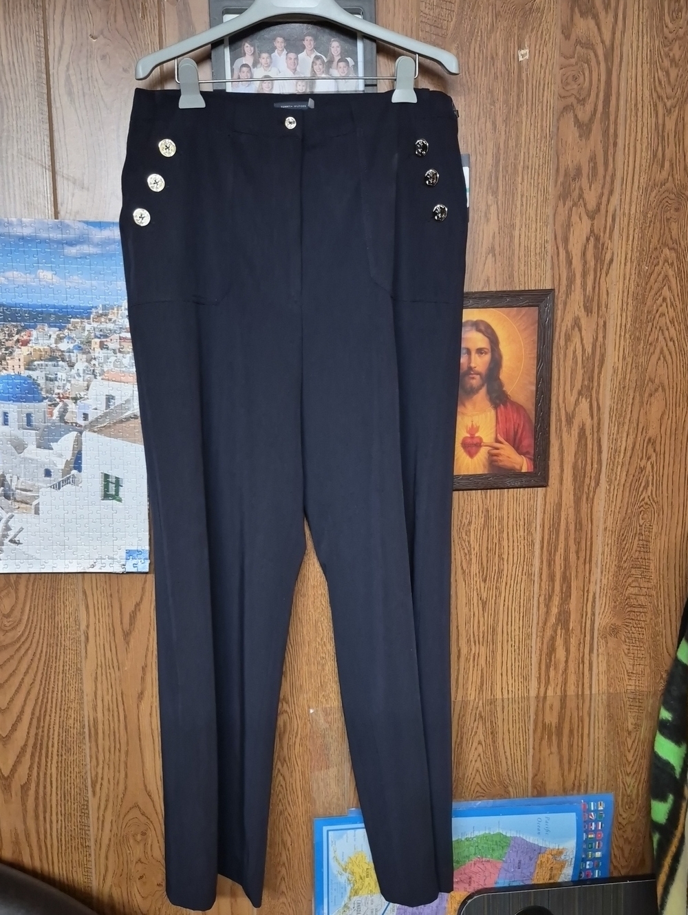 Tommy Hilfiger Blue Straight-Leg Trousers with Gold Buttons
